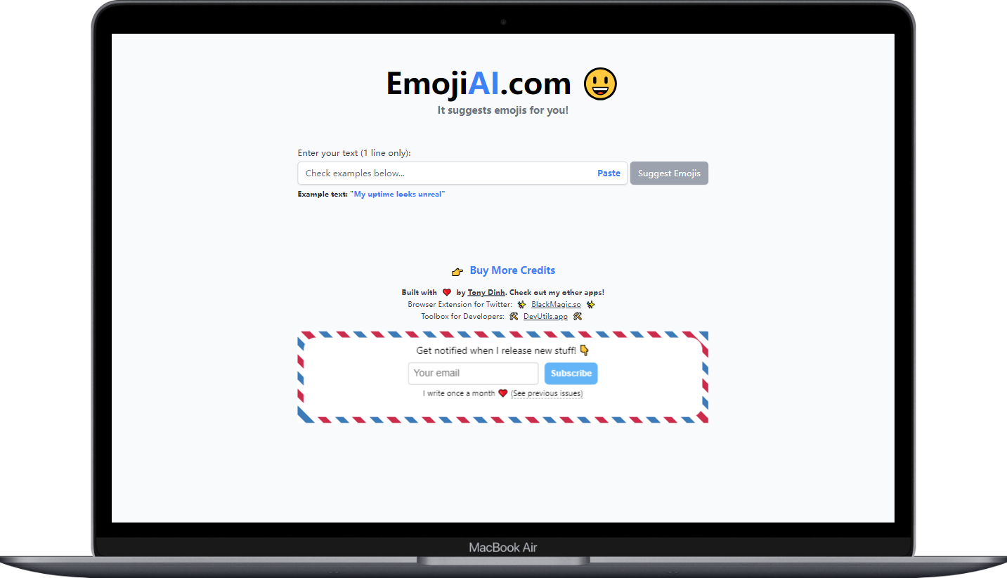 EmojiAI - 输入一段文字，这个工具会推荐给你符合内容的 emoji